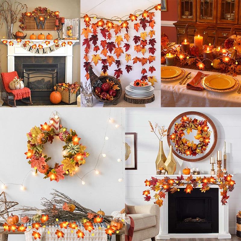 String Fall Garland with pretty leaves, ideal for Thanksgiving home decor, versatile for entryways, stairs, or table settings.