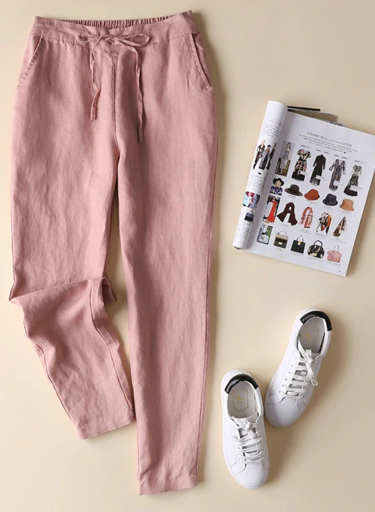 Formal Cotton Linen Trousers - Slim Fit with Flat Front - High-Quality Linen Fabric - Perfect for Casual or Office Look.