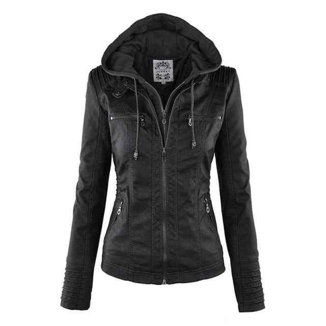 Faux leather jacket - Stylish, warm, zippers, pockets, different sizes and colors.