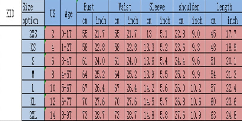 Please choose your kid's size correctly