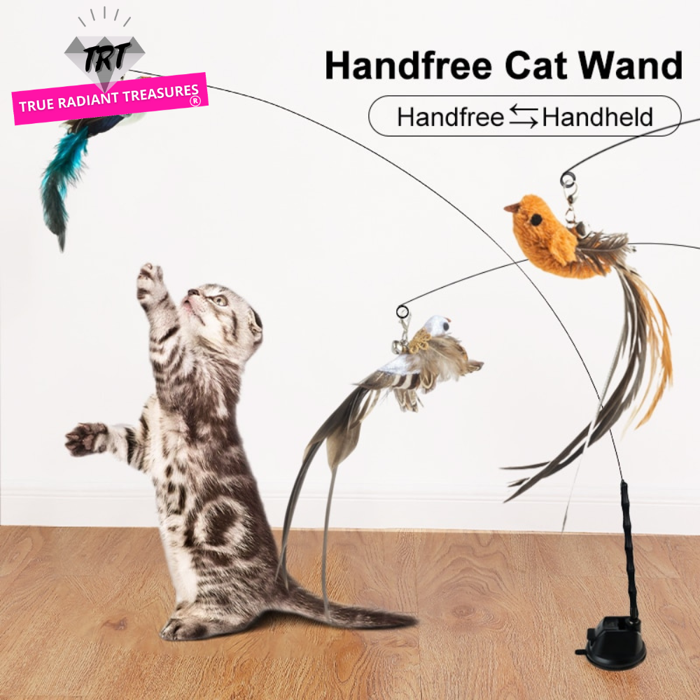 Hand-Free Bird/Feather Cat Wand - Interactive Cat Toy - Powerful Suction Cup - Feathered Delights - Engage Your Cat - Keep Your Pet Active - Playtime Fun!