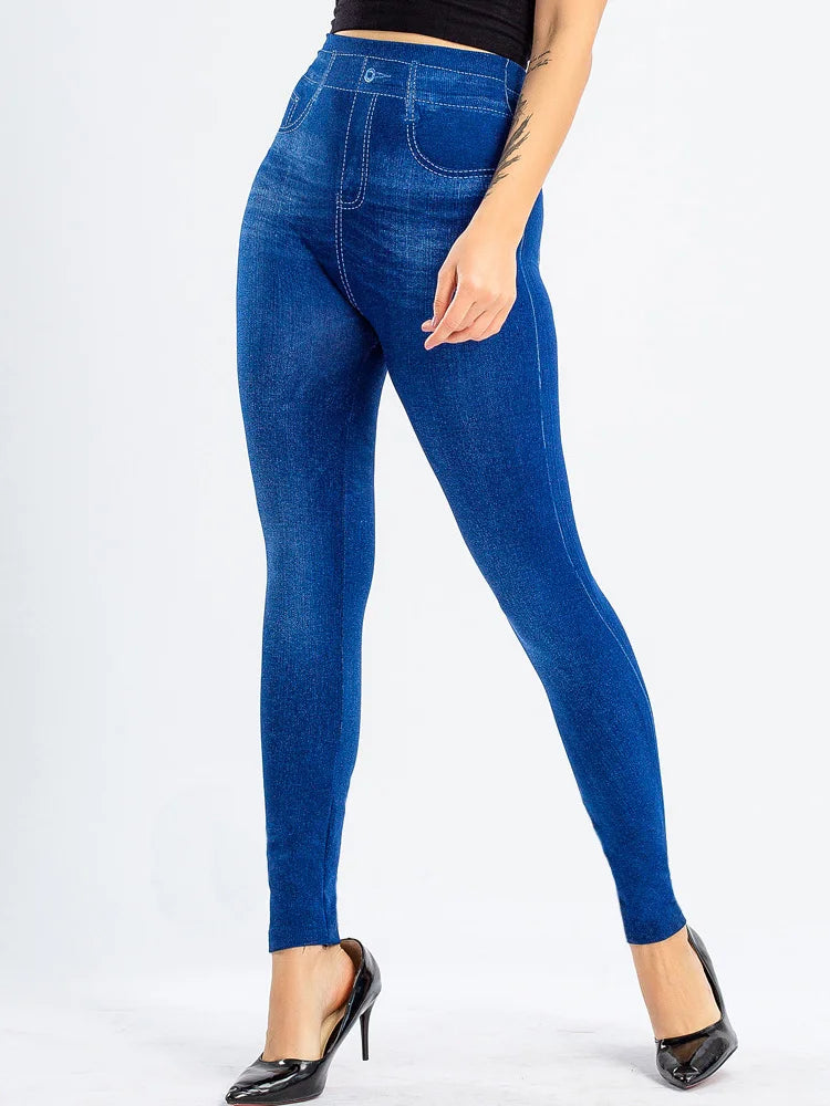 A pair of Butterfly Print High Waist Leggings featuring a geometric pattern. Made from a blend of polyester and spandex with high spandex content, perfect for all-season wear. Designed for middle-aged women. Ankle-length and high-waisted