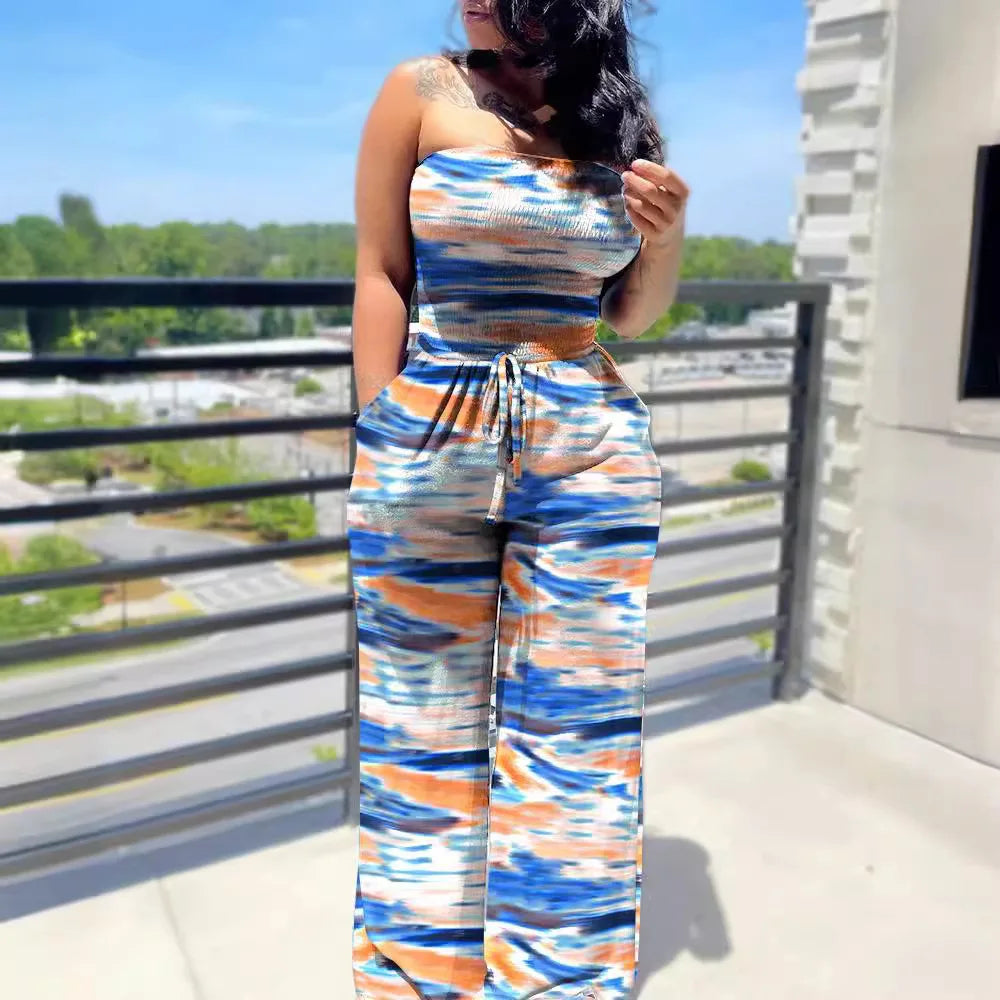 Elegant Women's Off-Shoulder Jumpsuit with Lace-Up Detail – Spring/Summer Streetwear