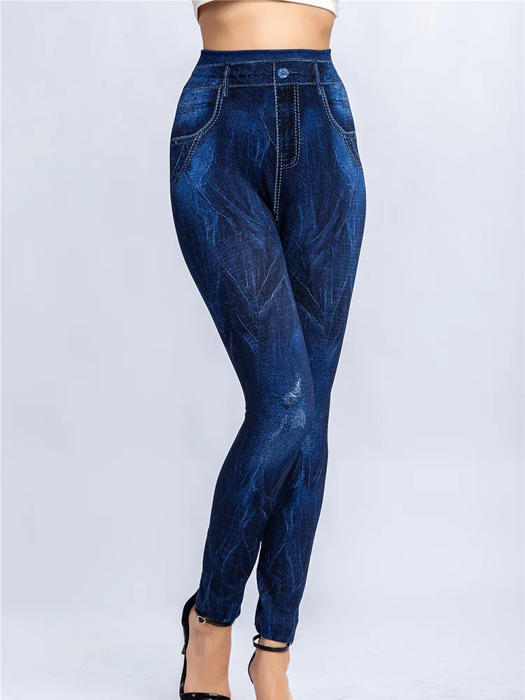 A pair of Butterfly Print High Waist Leggings featuring a geometric pattern. Made from a blend of polyester and spandex with high spandex content, perfect for all-season wear. Designed for middle-aged women. Ankle-length and high-waisted