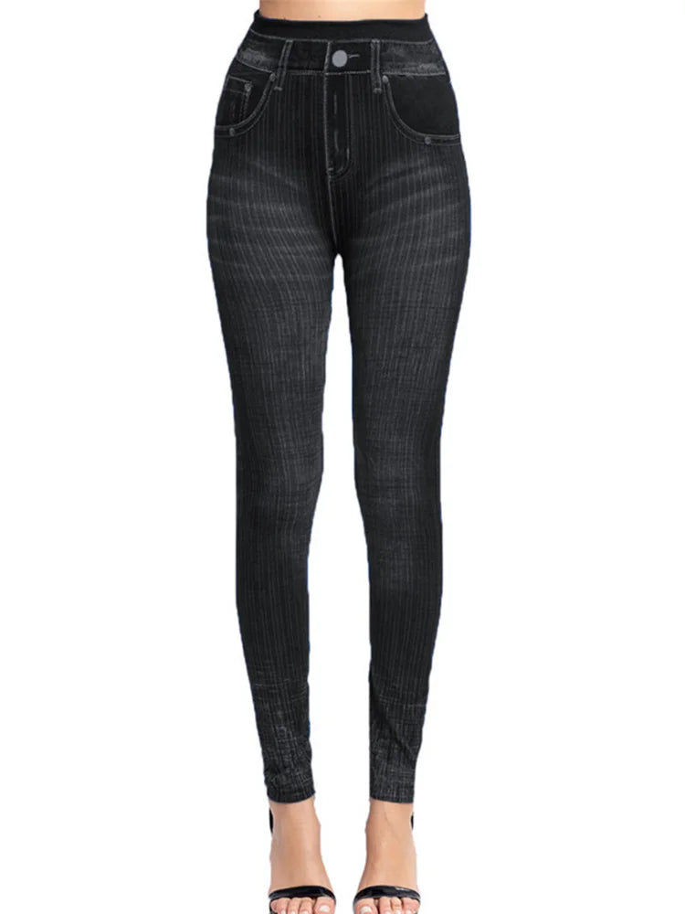 A pair of Butterfly Print High Waist Leggings featuring a geometric pattern. Made from a blend of polyester and spandex with high spandex content, perfect for all-season wear. Designed for middle-aged women. Ankle-length and high-waisted