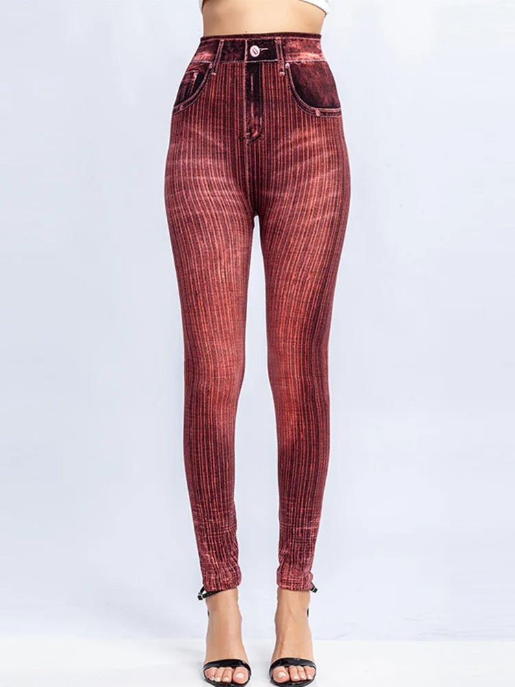 A pair of Butterfly Print High Waist Leggings featuring a geometric pattern. Made from a blend of polyester and spandex with high spandex content, perfect for all-season wear. Designed for middle-aged women. Ankle-length and high-waisted