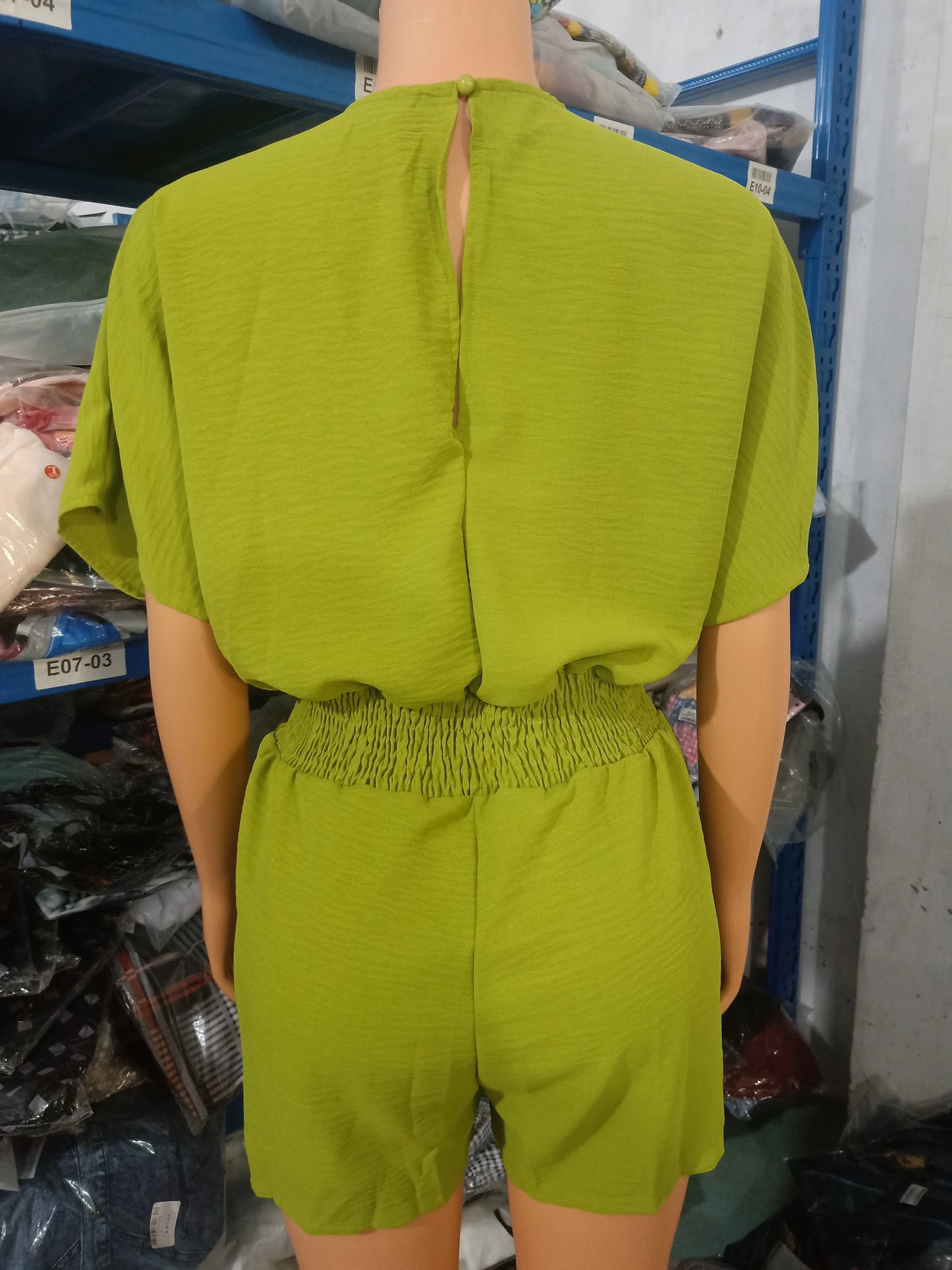 Summer Batwing Sleeve Jumpsuit in POLYESTER broadcloth, featuring a high street design, mid-waist, and pencil pants pattern. Loose fit with shirred decoration. Ideal summer fashion for women.