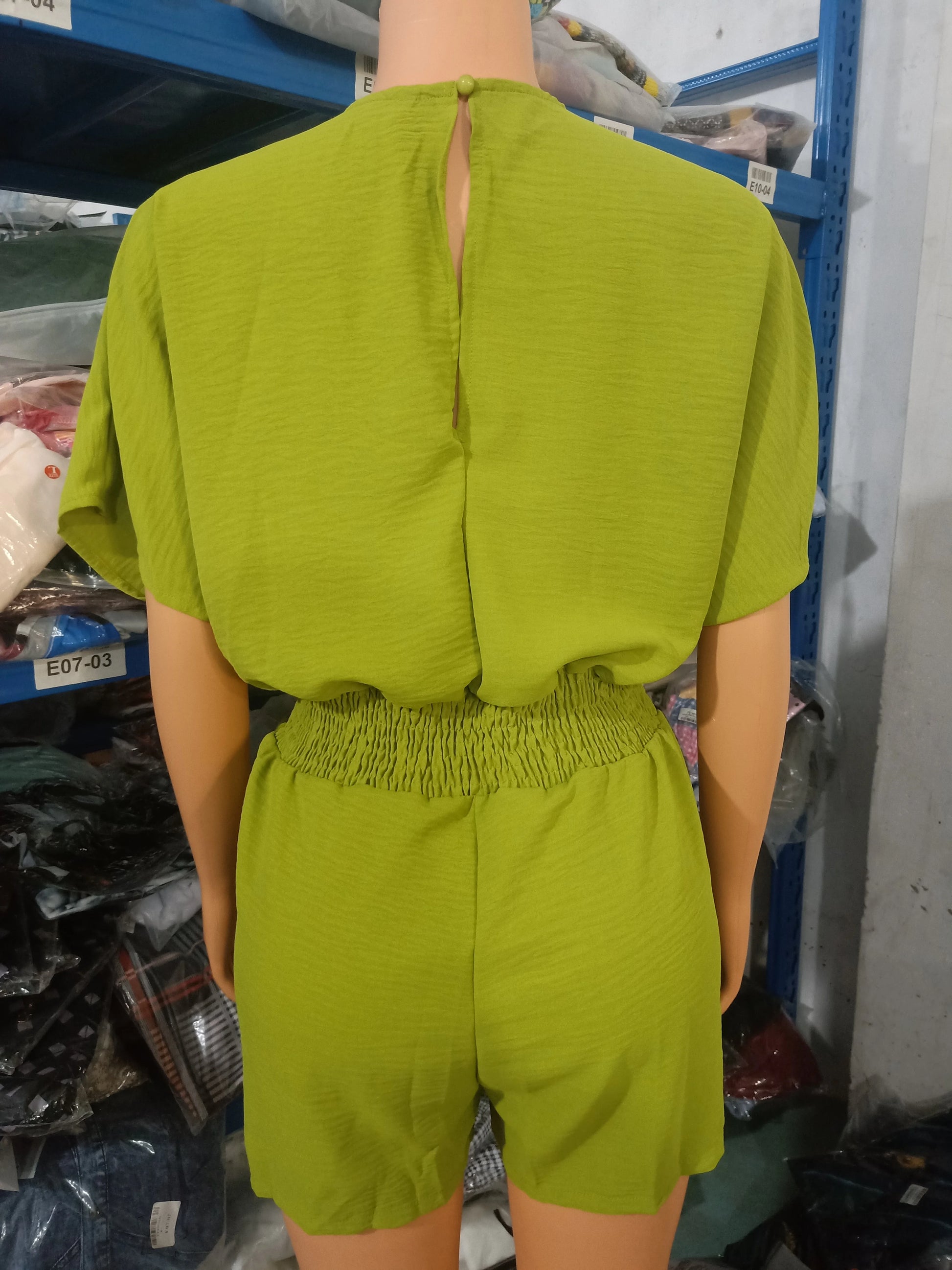 Summer Batwing Sleeve Jumpsuit in POLYESTER broadcloth, featuring a high street design, mid-waist, and pencil pants pattern. Loose fit with shirred decoration. Ideal summer fashion for women.