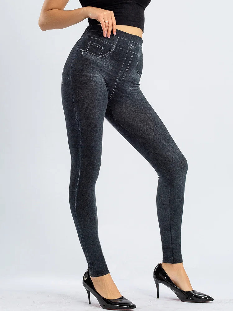 A pair of Butterfly Print High Waist Leggings featuring a geometric pattern. Made from a blend of polyester and spandex with high spandex content, perfect for all-season wear. Designed for middle-aged women. Ankle-length and high-waisted