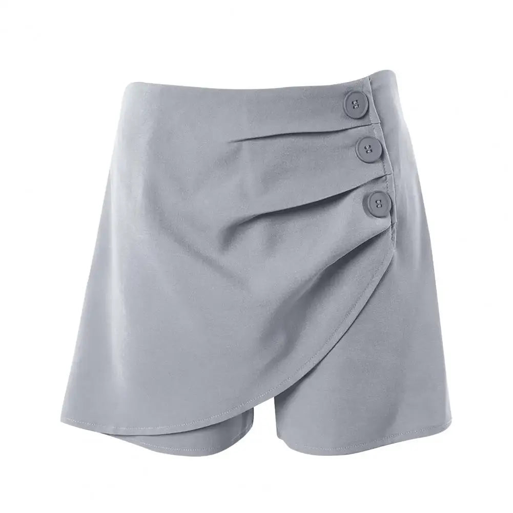 High Waist Asymmetrical Summer Shorts with button and pocket decorations, made from nylon cotton and polyester, perfect for casual wear.