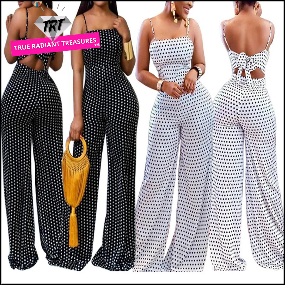 Backless polka dot high waist women's jumpsuit