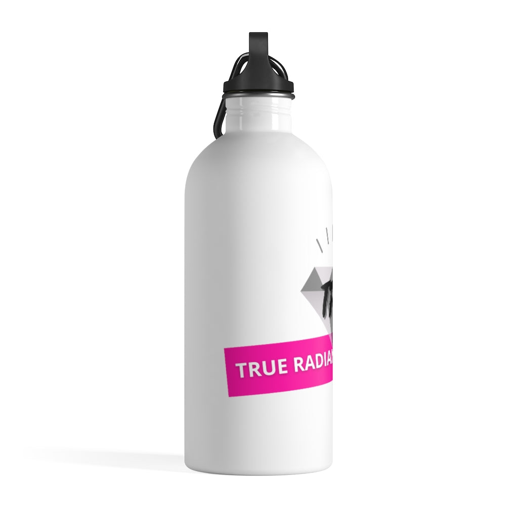 Stainless Steel Water Bottle - Lightweight, 14 oz capacity, plastic screw top, includes carabiner and keychain ring.