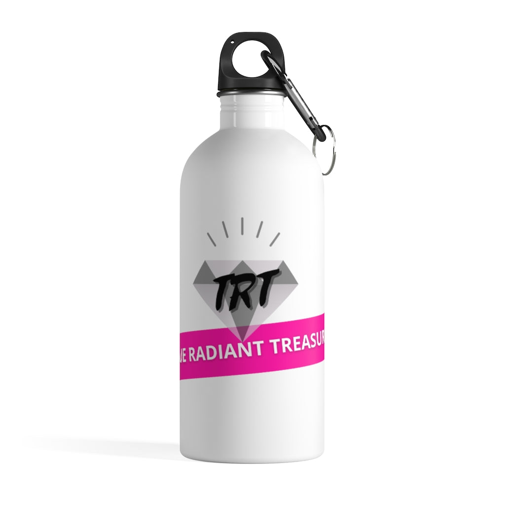 Stainless Steel Water Bottle - Lightweight, 14 oz capacity, plastic screw top, includes carabiner and keychain ring.