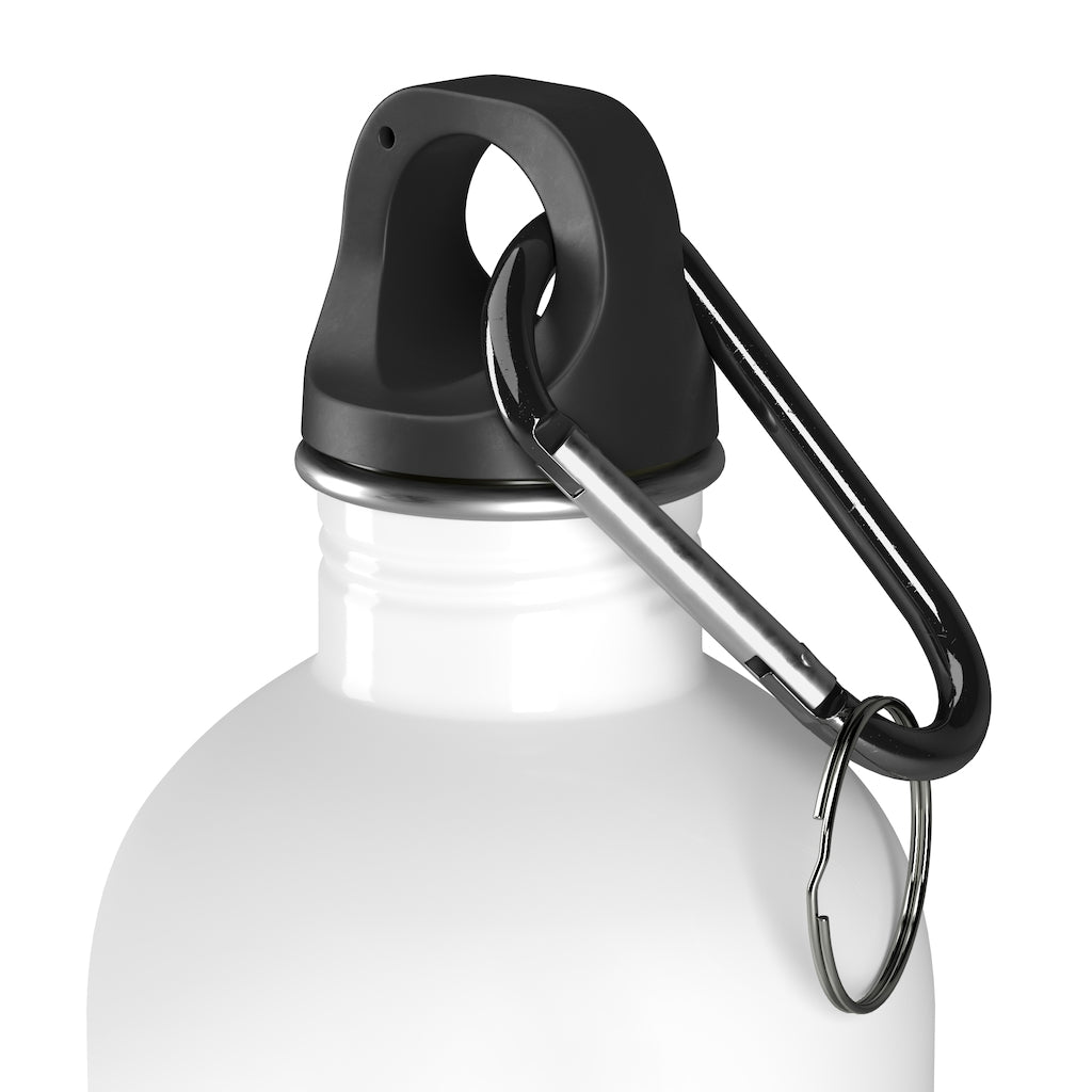 Stainless Steel Water Bottle - Lightweight, 14 oz capacity, plastic screw top, includes carabiner and keychain ring.