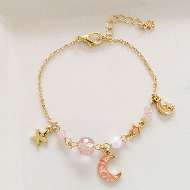 Cute and trendy crystal pearl chain bracelet for girls who love fashion.