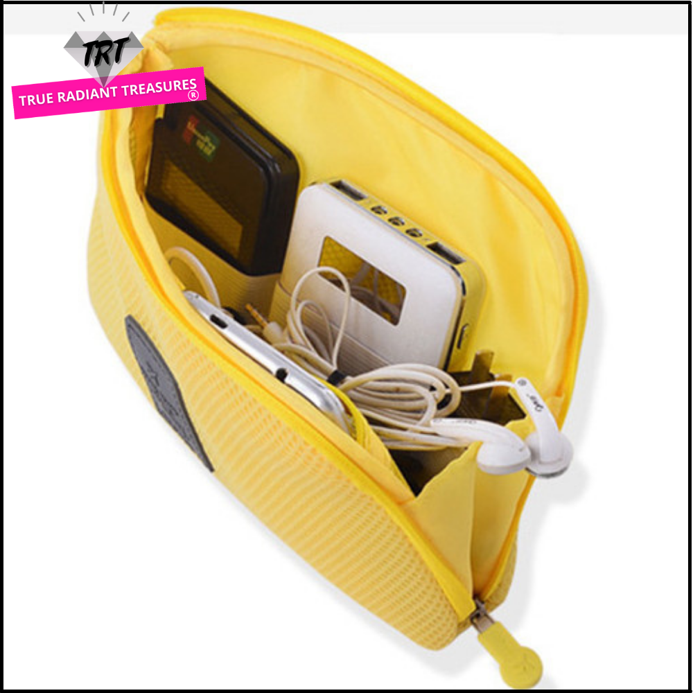 Travel Accessory Cable Bag - Durable polyester, organizes electronic gadgets, various colors and designs.