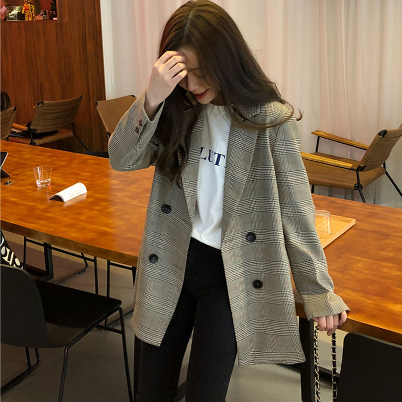 Notched Collar Plaid Blazer - Fashionable and comfortable for job interviews and cold weather. Versatile overcoat for office wear. Perfect for any occasion. A must-have wardrobe essential!