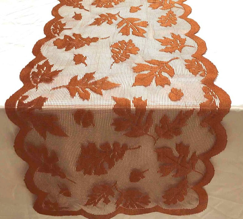 Maple Leaf Lace Table Decor, a stunning centerpiece for Thanksgiving, featuring intricate lace design inspired by autumn leaves.