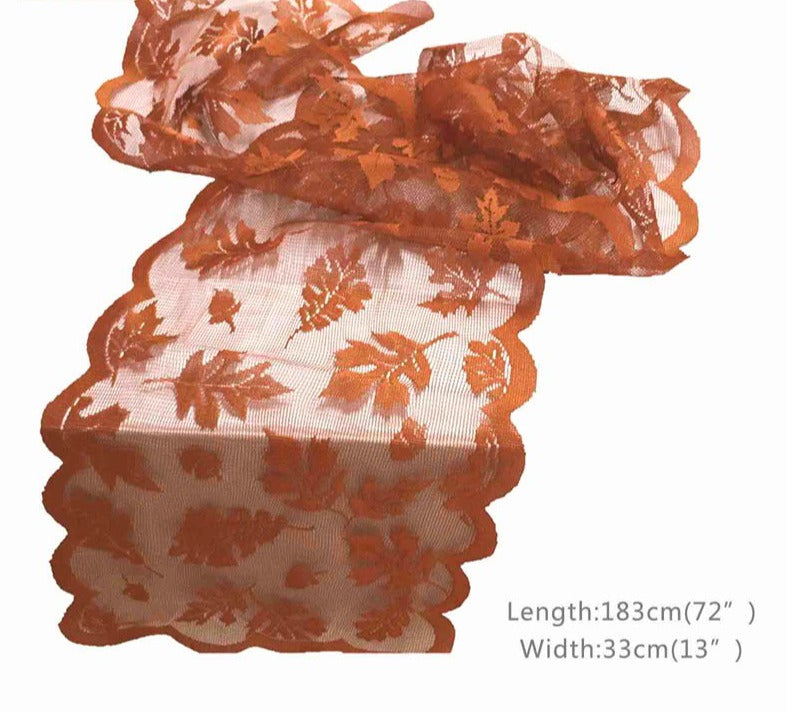 Maple Leaf Lace Table Decor, a stunning centerpiece for Thanksgiving, featuring intricate lace design inspired by autumn leaves.