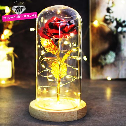Glass art "Bud in Bloom" rose with up-lit LEDs - A perfect romantic gift for Valentine's, engagements, anniversaries, birthdays, or holidays.