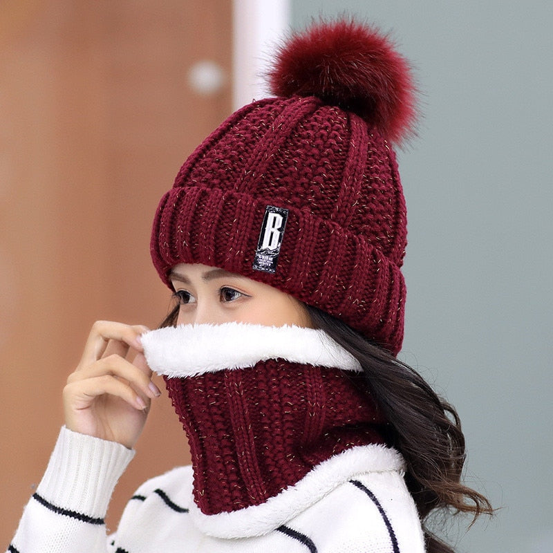 Knitted Scarf Hat Set - polyester material - warm and comfortable - various colors and sizes