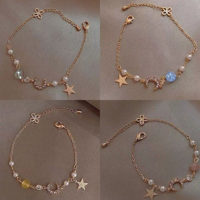 Cute and trendy crystal pearl chain bracelet for girls who love fashion.
