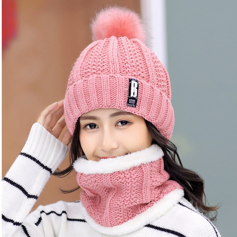 Knitted Scarf Hat Set - polyester material - warm and comfortable - various colors and sizes