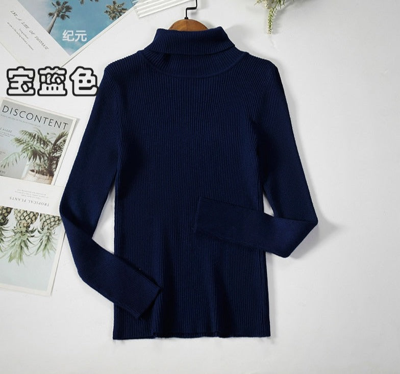 Turtleneck Knitted Sweater | Polyester, Nylon & Cotton Blend | Comfortable & Elegant | Various Colors Available