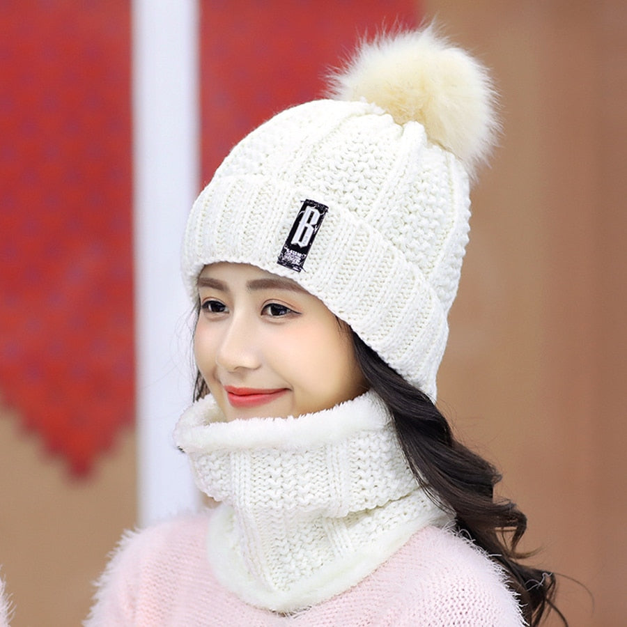 Knitted Scarf Hat Set - polyester material - warm and comfortable - various colors and sizes