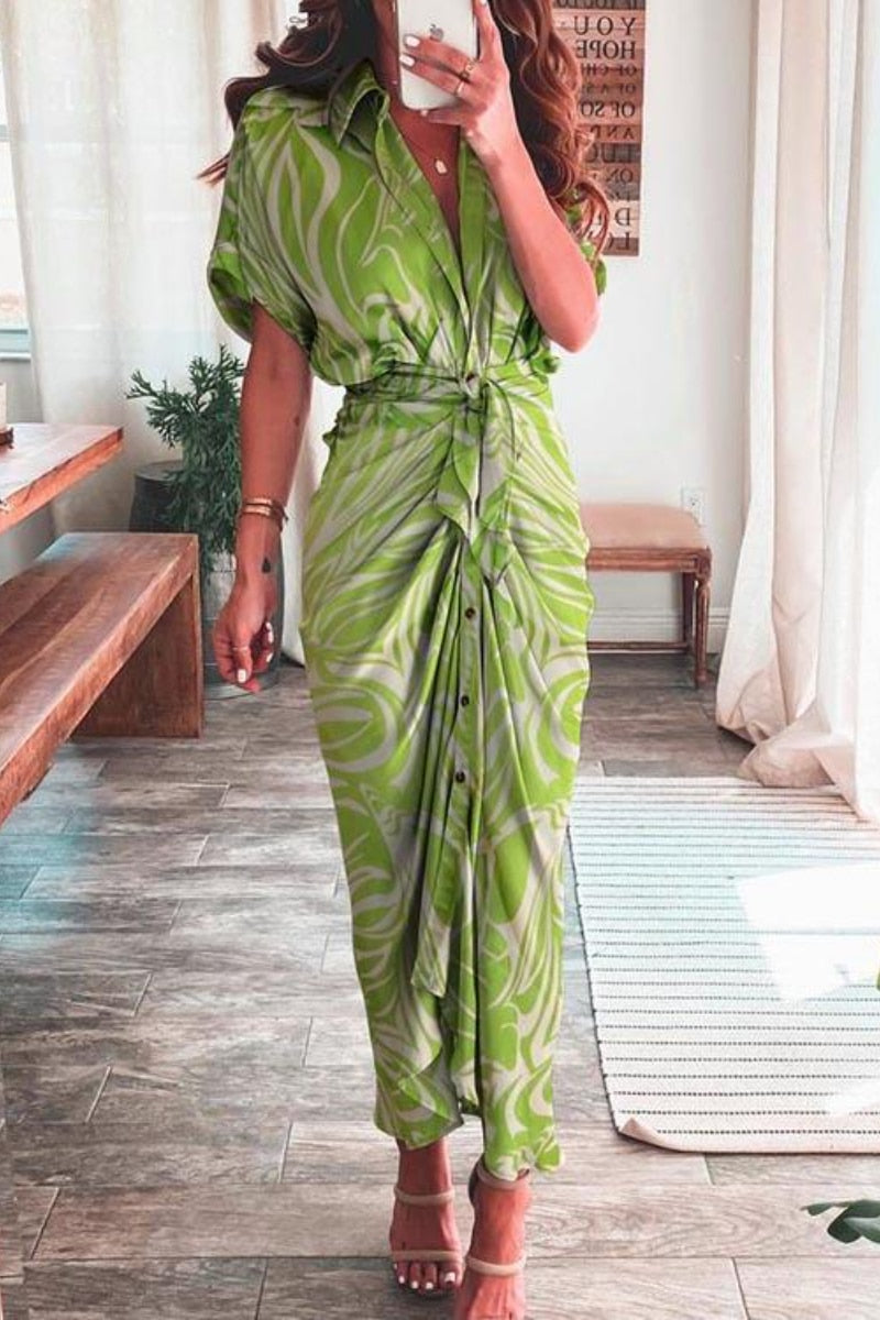Elegant Tie-up Spring Long Dress in various colors, perfect for office or casual events, made of silky, durable synthetic fiber and polyester, pairs well with high heels for a slimming effect.