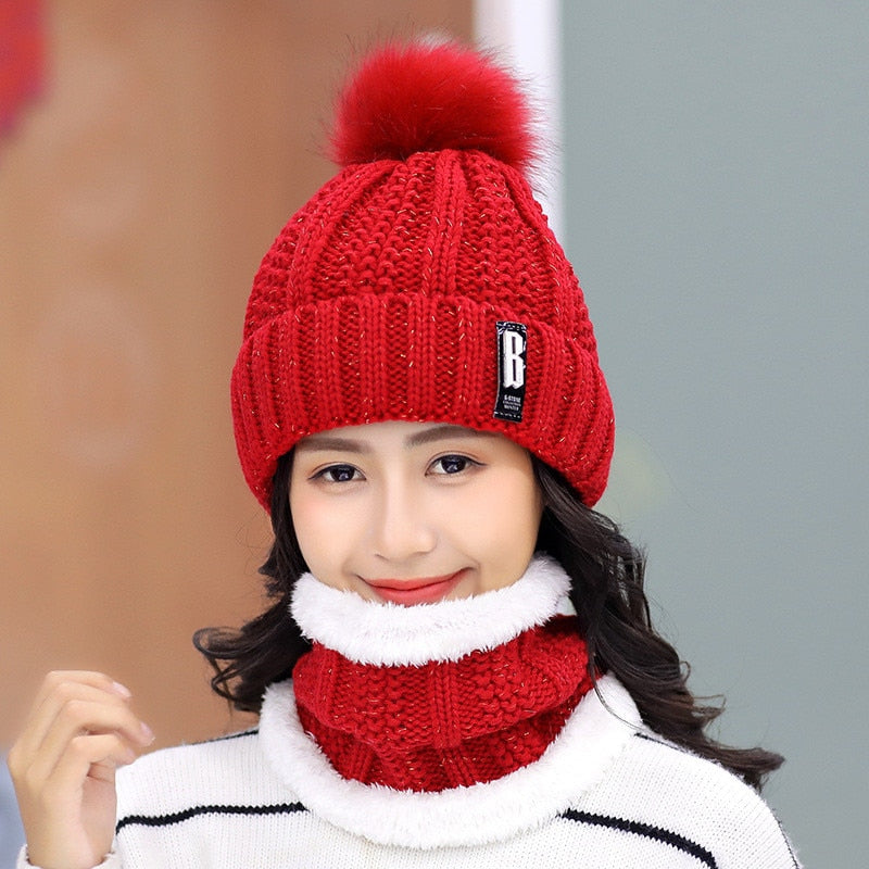 Knitted Scarf Hat Set - polyester material - warm and comfortable - various colors and sizes