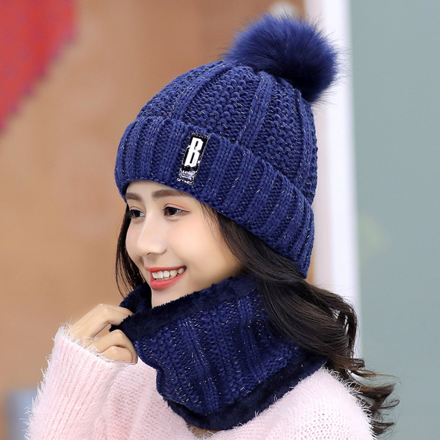Knitted Scarf Hat Set - polyester material - warm and comfortable - various colors and sizes