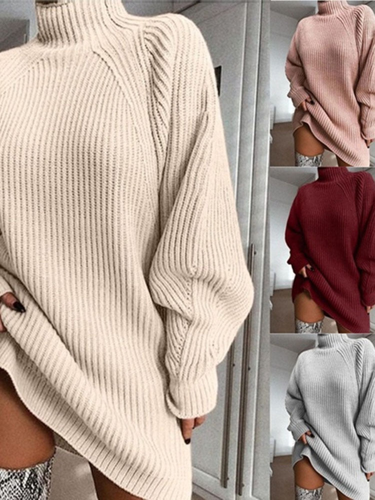 Oversized Knitted Turtleneck Sweater - Formal, Polyester, Cashmere, Stretch, Spandex, Cozy, Variety of Colors and Sizes
