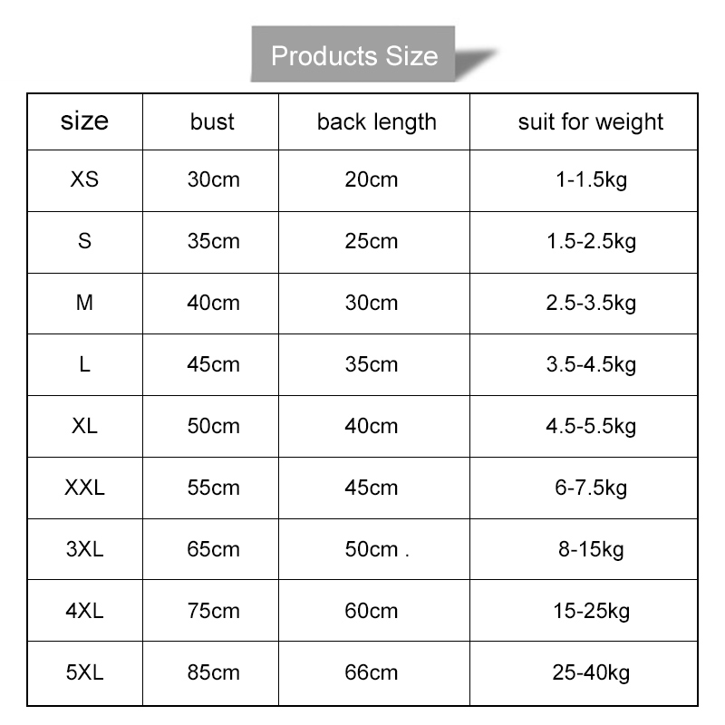 Please choose your pet's sizes correctly.