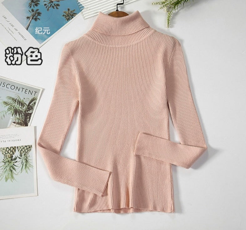 Turtleneck Knitted Sweater | Polyester, Nylon & Cotton Blend | Comfortable & Elegant | Various Colors Available