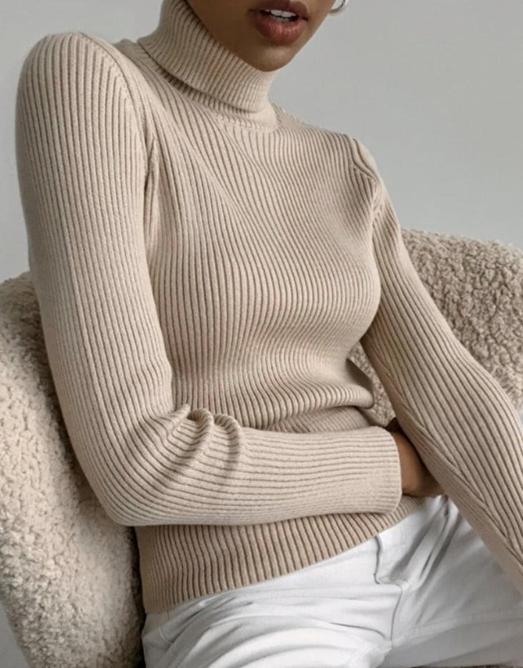 Turtleneck Knitted Sweater | Polyester, Nylon & Cotton Blend | Comfortable & Elegant | Various Colors Available