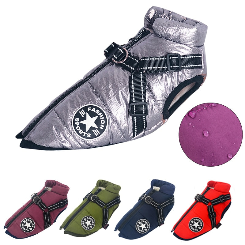 Image of Pets Waterproof Winter Jacket - Stylish and protective jacket made from 100% cotton. Available in various sizes and colors for dogs from small to 5XL. Keep your pet warm and cozy during winter walks or swims.