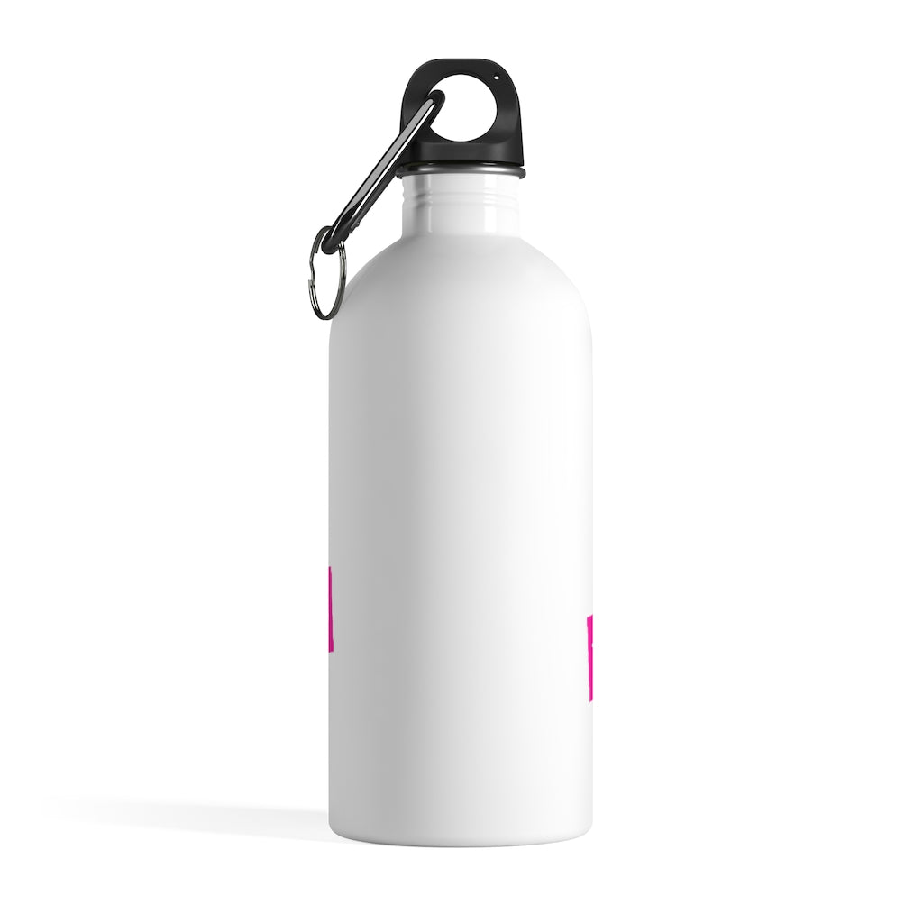 Stainless Steel Water Bottle - Lightweight, 14 oz capacity, plastic screw top, includes carabiner and keychain ring.
