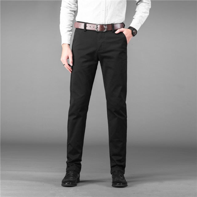 A pair of Straight Office Male Trousers in various colors, featuring a timeless classy design and an elastic waistband for comfort