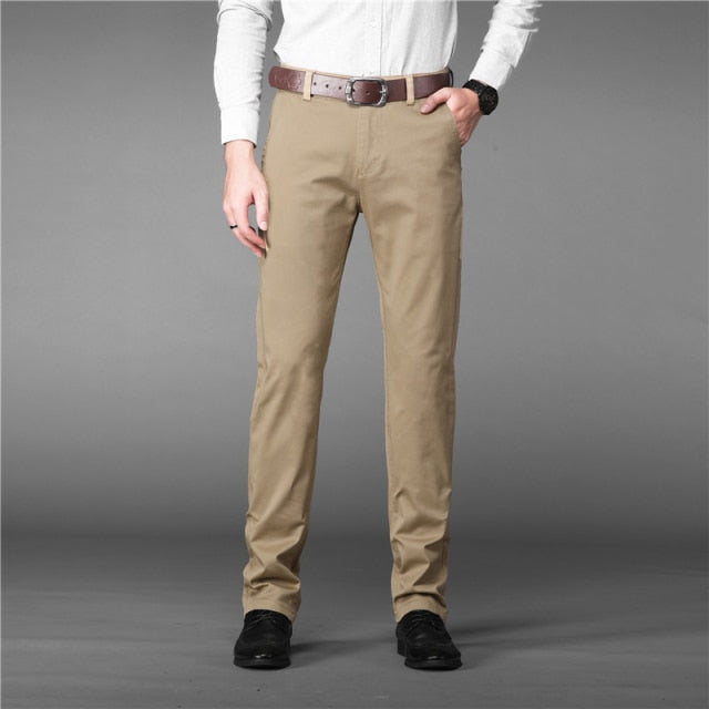 A pair of Straight Office Male Trousers in various colors, featuring a timeless classy design and an elastic waistband for comfort