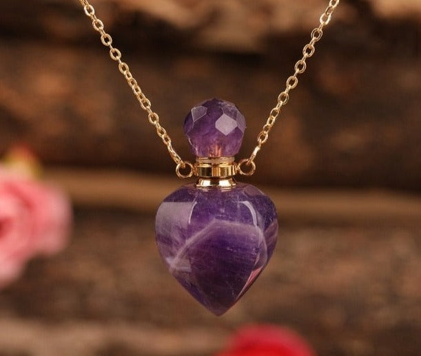 Heart-shaped Gold Silvery Necklace with treated rose quartz stone - A versatile and elegant accessory for women, promoting emotional bonding and desire.