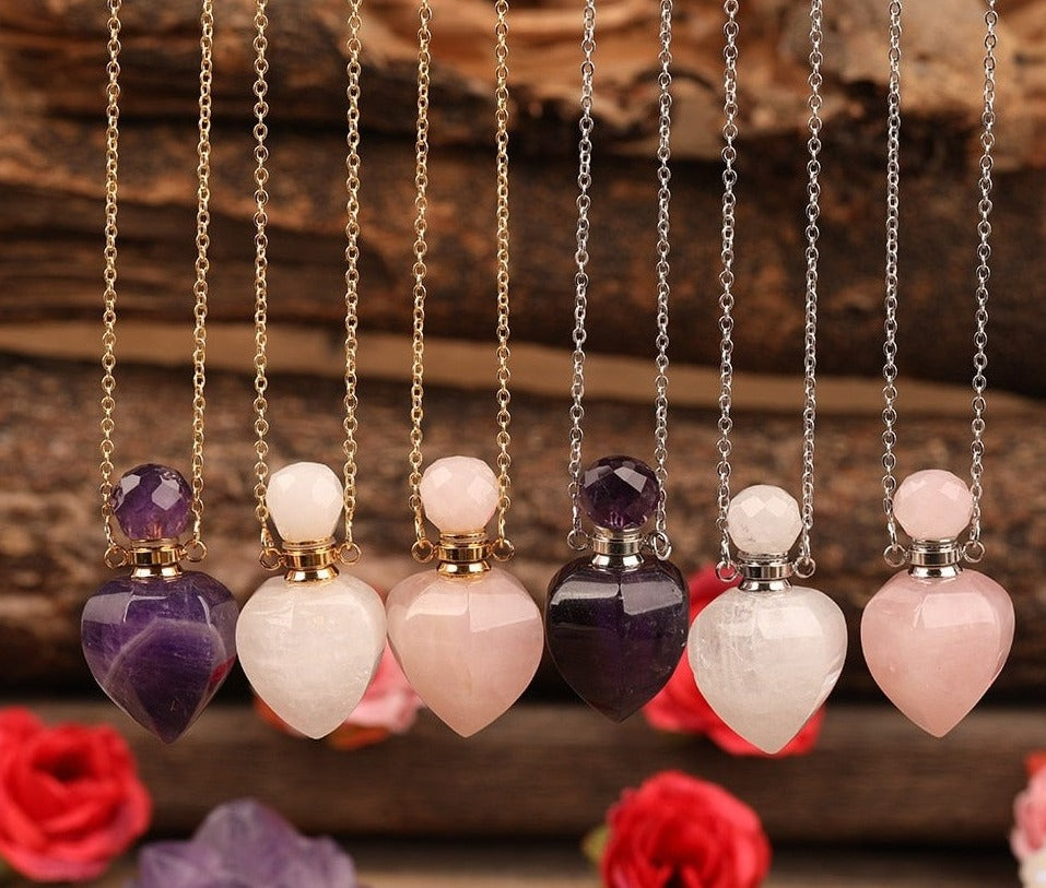 Heart-shaped Gold Silvery Necklace with treated rose quartz stone - A versatile and elegant accessory for women, promoting emotional bonding and desire.