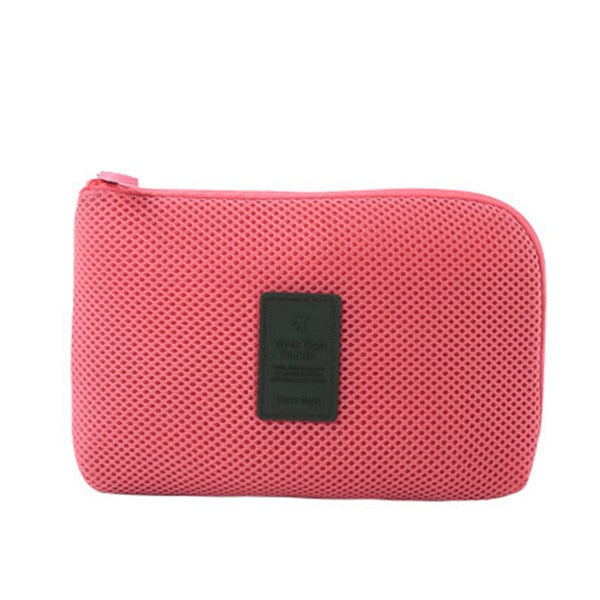 Travel Accessory Cable Bag - Durable polyester, organizes electronic gadgets, various colors and designs.