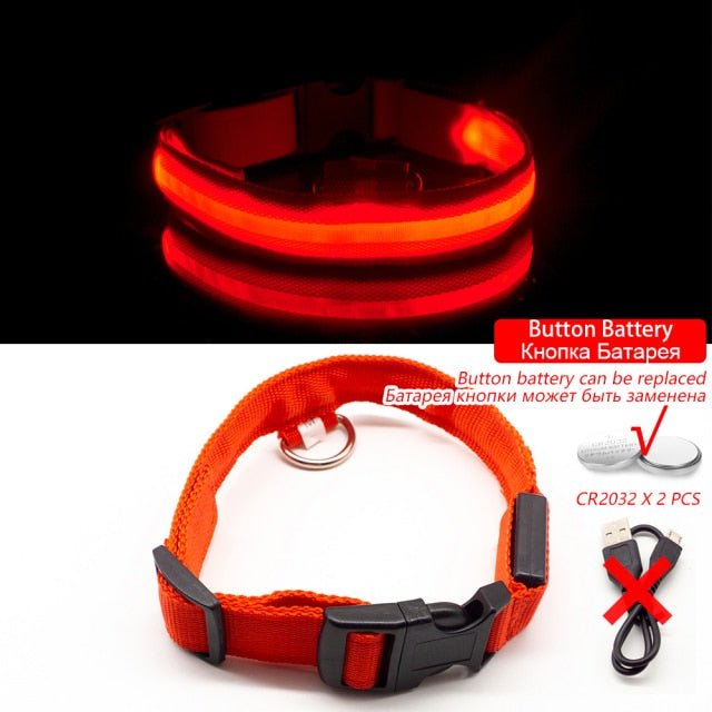 Pet Collar - USB Charging and Button Battery Versions - Quick Release - High-Quality Nylon and Fiber - Anti-lost - Avoid Car Accidents - Suitable for Small, Medium, and Large Dogs