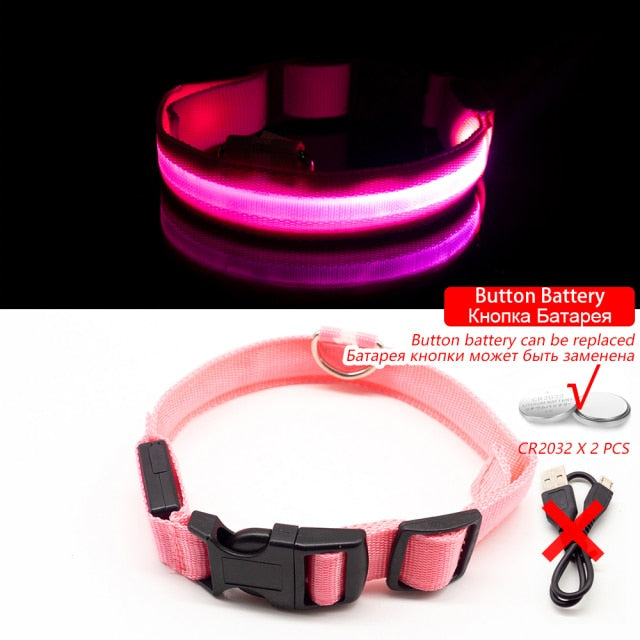 Pet Collar - USB Charging and Button Battery Versions - Quick Release - High-Quality Nylon and Fiber - Anti-lost - Avoid Car Accidents - Suitable for Small, Medium, and Large Dogs