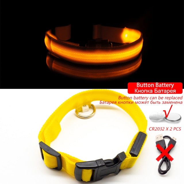 Pet Collar - USB Charging and Button Battery Versions - Quick Release - High-Quality Nylon and Fiber - Anti-lost - Avoid Car Accidents - Suitable for Small, Medium, and Large Dogs