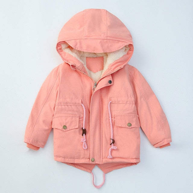 Thick Hooded Coat for Kids - Cotton, polyester, hooded, sizes 4 to 12 years, various variants.