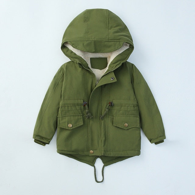 Thick Hooded Coat for Kids - Cotton, polyester, hooded, sizes 4 to 12 years, various variants.