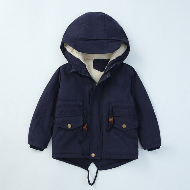 Thick Hooded Coat for Kids - Cotton, polyester, hooded, sizes 4 to 12 years, various variants.