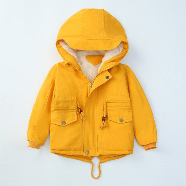 Thick Hooded Coat for Kids - Cotton, polyester, hooded, sizes 4 to 12 years, various variants.